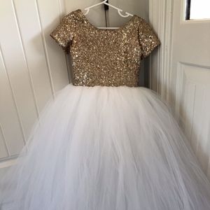 Flower Girl Christmas Dress White & Gold Size 3-5T